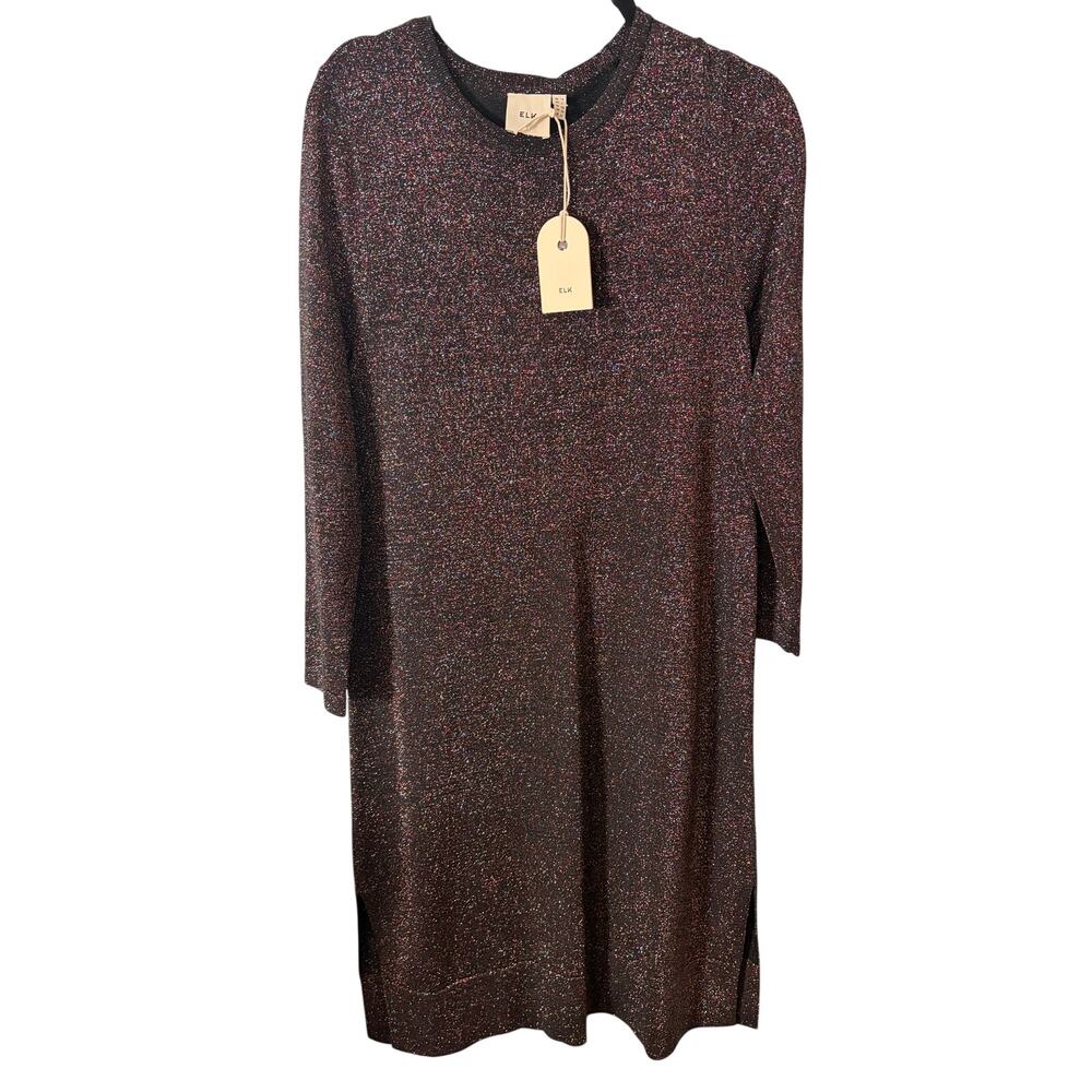 NWT Elk Australia Knit Sweater Dress Black Sparkle 6 Minimalist Holiday Cocktail